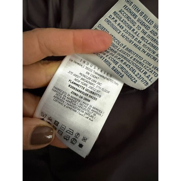 Moncler Flammette Water Repellent Long Hooded Down Coat Grey Size 5 - Picture 10 of 12